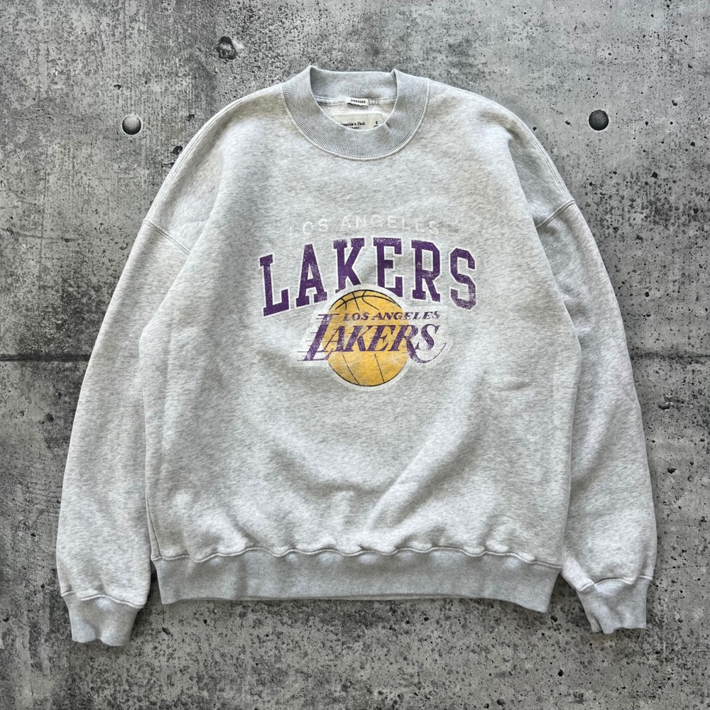 Abercrombie & Fitch Sweatshirt Mens Small Grey LA Lakers Oversized Fleece NBA